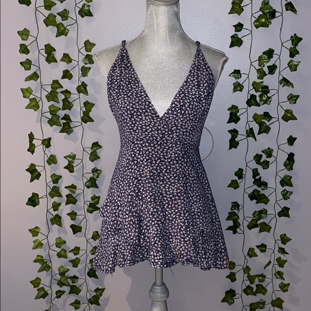 Woman's Seek Navy Blue & White Floral Romper